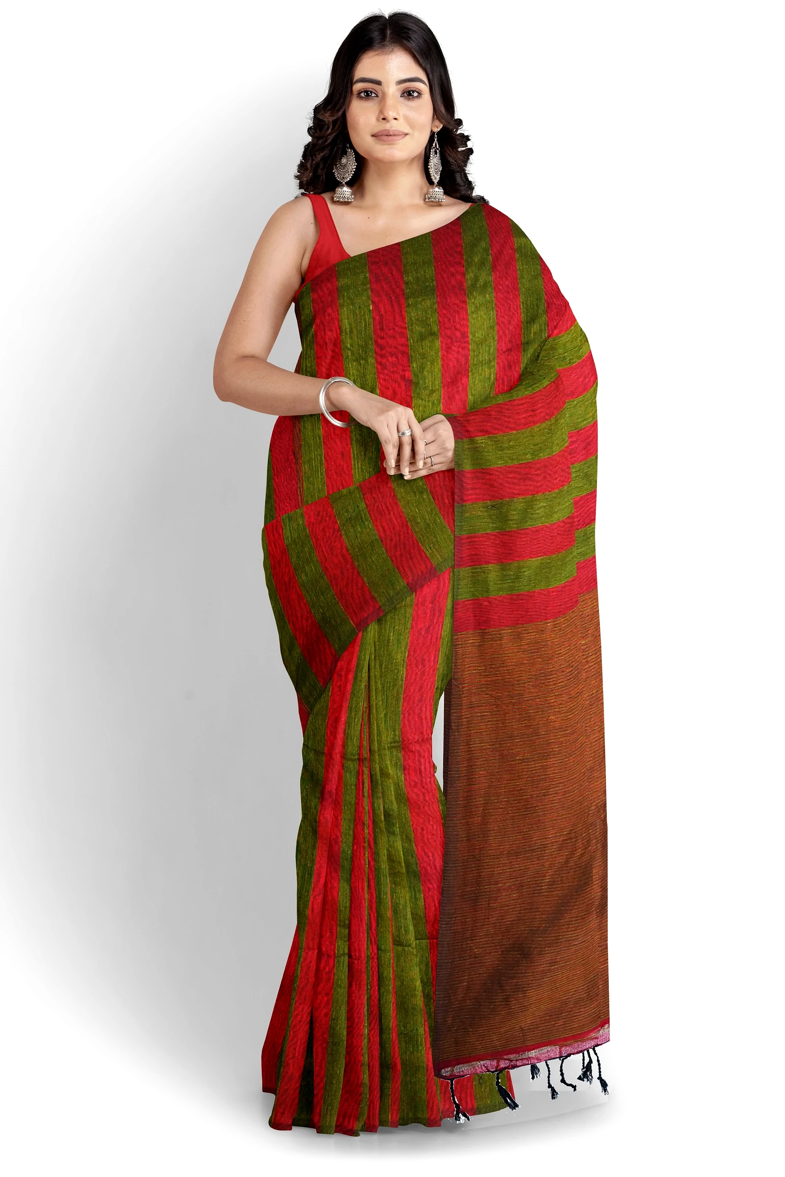 Red Green Pure Cotton Tejal Hand Loom Saree (1200)